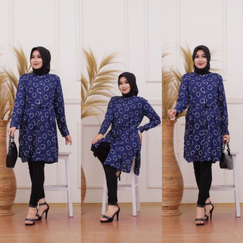 tunik full kancing depan halus grosir