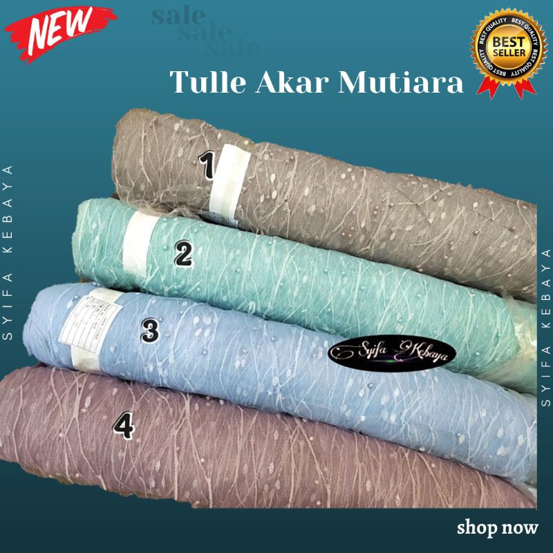 Kain Tile Akar Mutiara / Kain Tulle Mutiara Gliter / Kain Brokat Brukat Meteran / Kain Tille