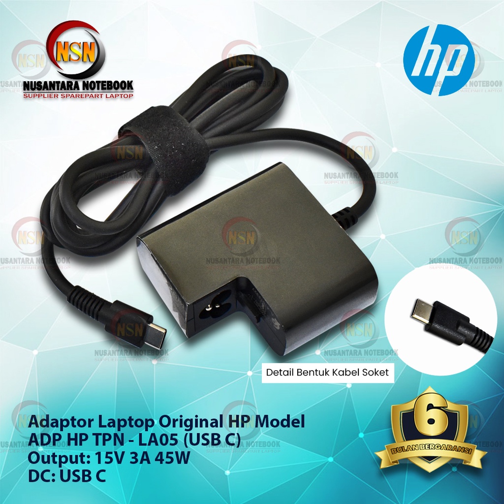 Adaptor Laptop Original HP Model ADP HP TPN - LA05 15V 3A 45W (USB C)