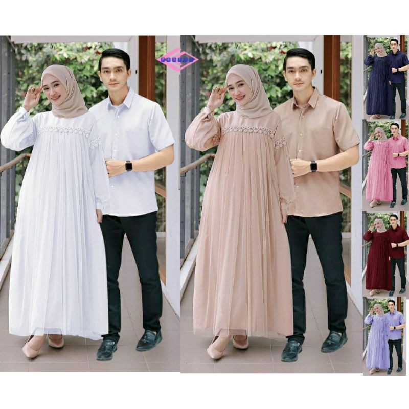 AESTRI nuraini couple / gamis couple maxy dress pesta putih moca pink navy maroon lilac tutu tile