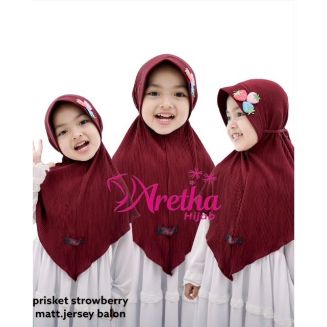 JILBAB ANAK PLISKET STRAWBERRY ORI ARETHA hijab