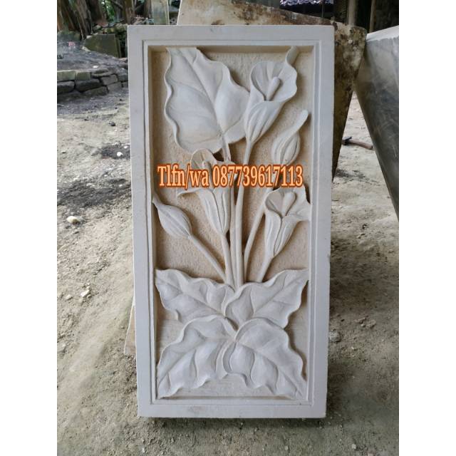 relief batu ukir dekorasin hiasan dinding ornamen batu tempel lampion patung