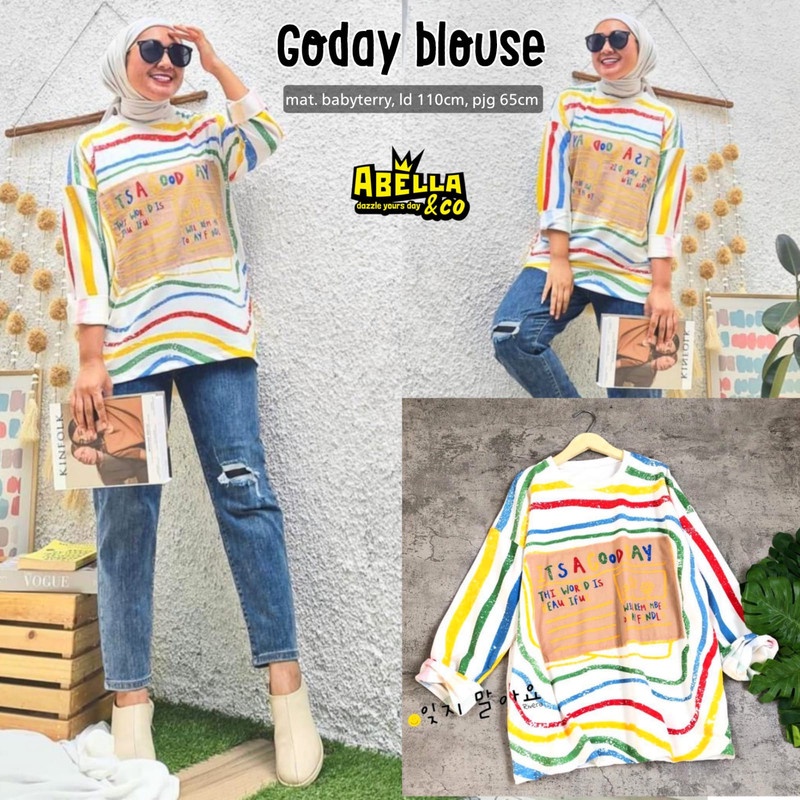Goday Blouse Babyterry Import | Kaos Motif Cewek | Tunik Motif Cewek | Blouse Motif Cewek