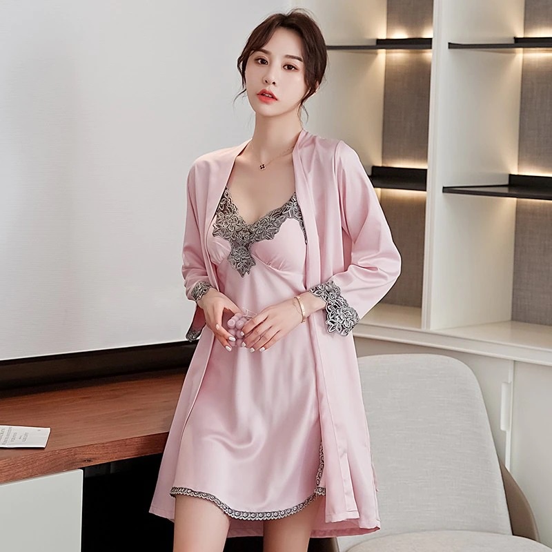 QQ2208 Baju Tidur Sleepwear Premium Lingerie Babydoll + Gstring Pink Salem Satin