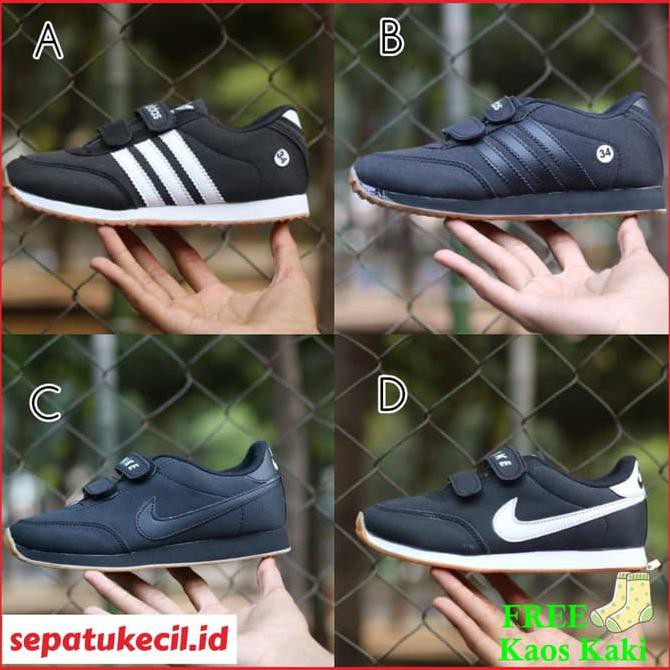 DISKON Sepatu Sekolah Anak SD Adidas Kids Hitam Tali Size 33 37 Grade Ori - 33