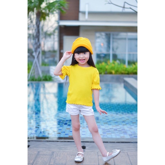 Kaos holie knit Ruffle tee (kaos polos) 2-5 tahun atasan kerut anak