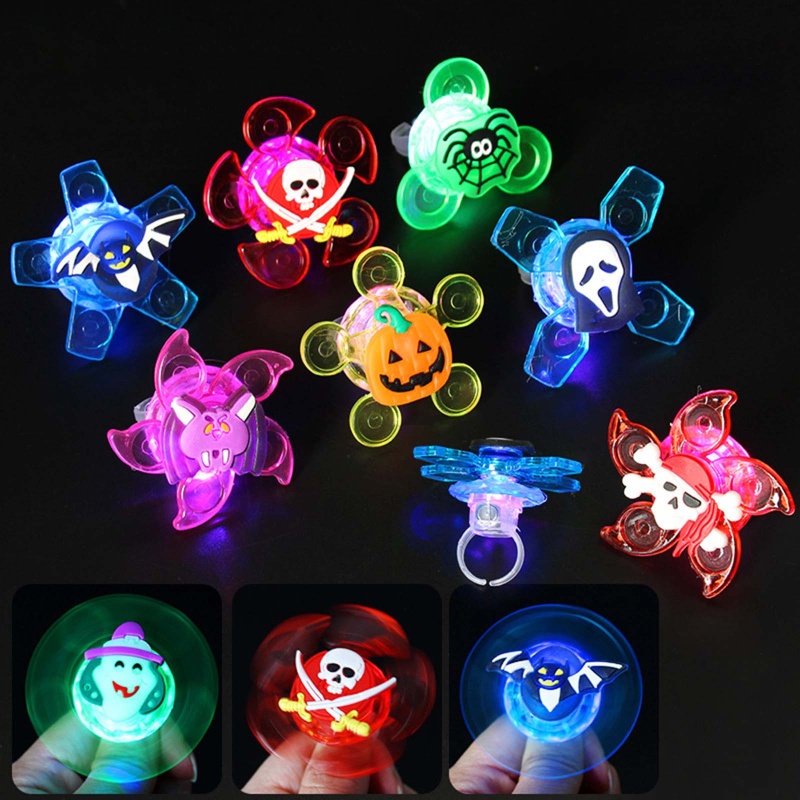 Cincin Jari Terbuka Spinner Putar Dengan Lampu LED Untuk Aksesoris Kostum Halloween Anak