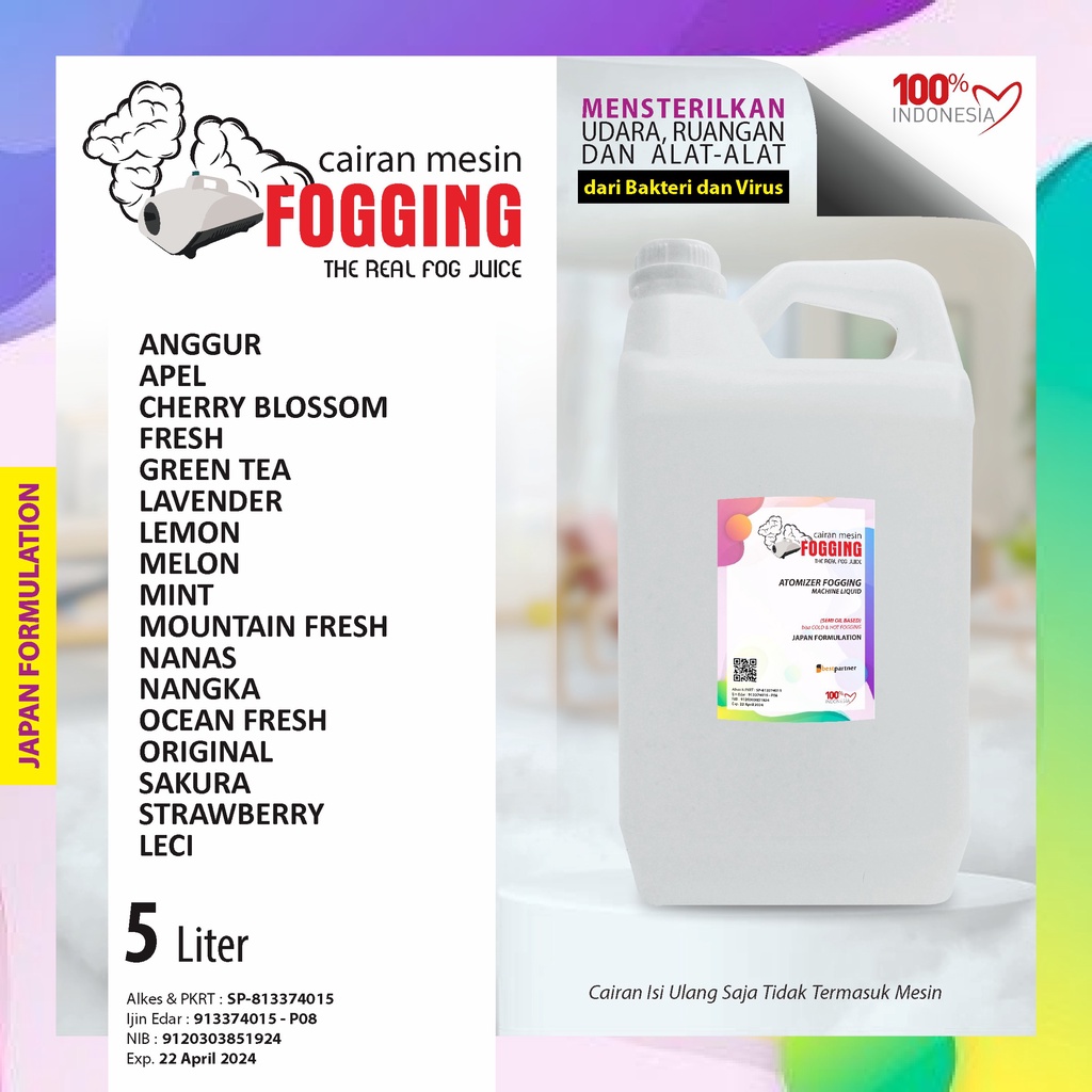 Cairan Mesin Fogging Varian Aroma Segar 5 Liter  / Cairan Fogging Atomizer Segar 5 liter Kemasan Jerigen