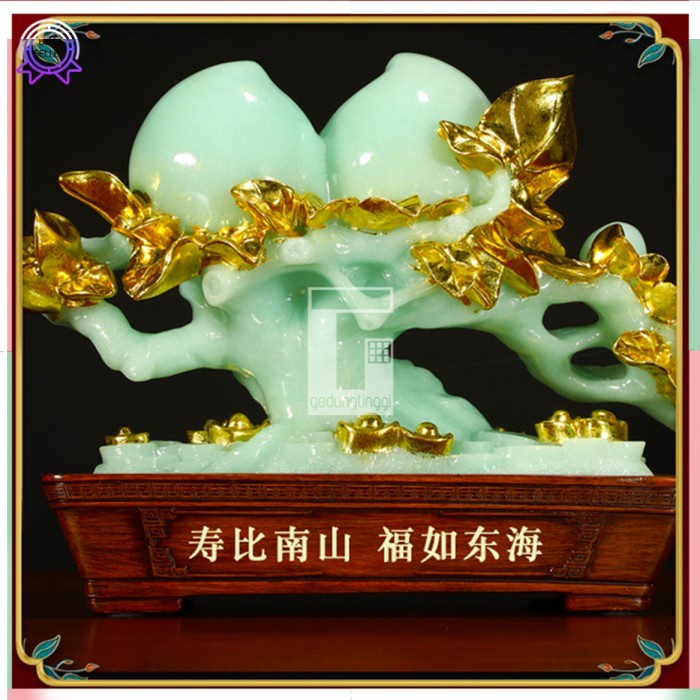 Pajangan Patung Hiasan Kado Hadiah Buah Bunga Persik Peach Batu Giok Blossom Pohon Tree Tanaman Bambu Rejeki Rezeki Hoki Benda Fengshui Fengsui Feng Shui Rejeki Rezeki Keberuntungan Uang Emas Mas Gold Resin Cina Rupang Tasbih Buddha Budha Statue Necklace