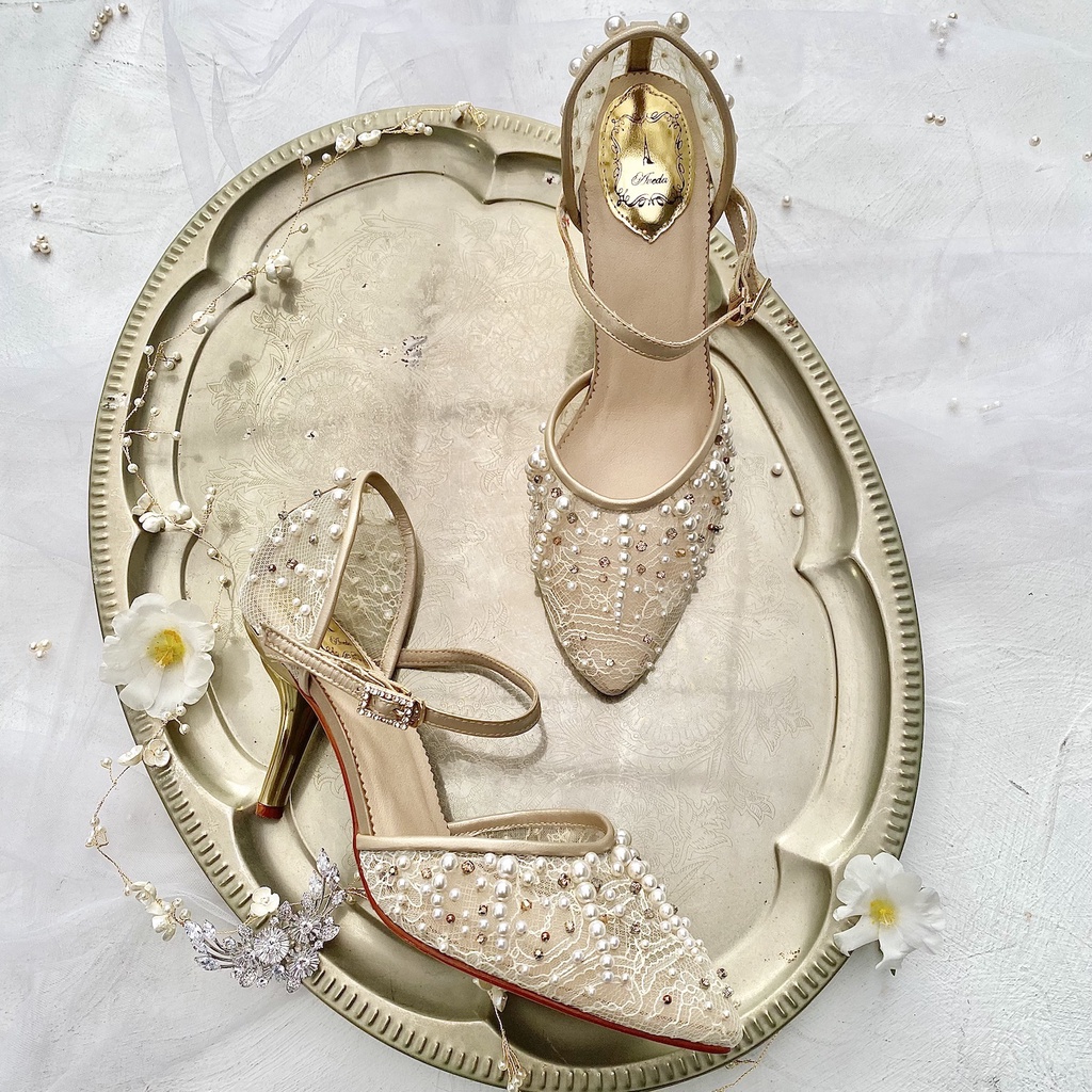 Ivory White Sepatu Pesta Wedding Wanita Tali Sepatu Stiletto Heels 8cm AVEDA BY6254 0