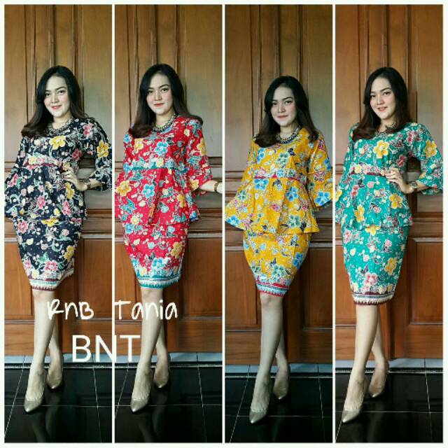 RNB TANIA CIBULAN PEPLUM BATIK SET SERAGAM KANTOR KERJA WANITA AIRLINESS PENDEK FLORAL BUNGA FLOWER