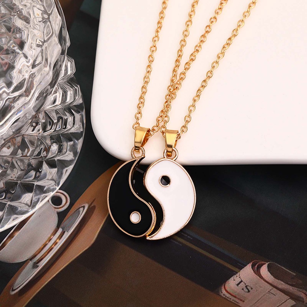 Hu Hu Hu Hu Hu Alat Bantu Pasang Kacamata♡ 2pcs / Set Kalung Rantai Liontin Tai Chi Bahan Stainless Steel Untuk Hadiah Pasangan