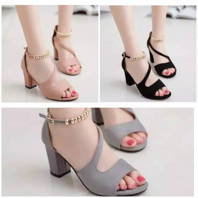 SENDAL HAK TAHU CEWEK WANITA HEELS SLEMPANG TALI GOLD CASUAL TRENDY MODIS HEELS PESTA KERJA LUCU