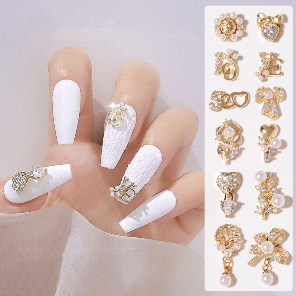 Mxbeauty Nail Art Zirkon Perhiasan Zirkon Mutiara Manikur Aksesoris 3D Alloy Jewelry Love Nail Diamond