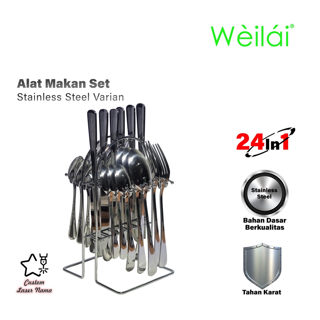 Weilai Alat Makan Rak Gantung Set Stainless 24 in 1 - Hanger Rack Cutlery Set Stainless Steel - Send