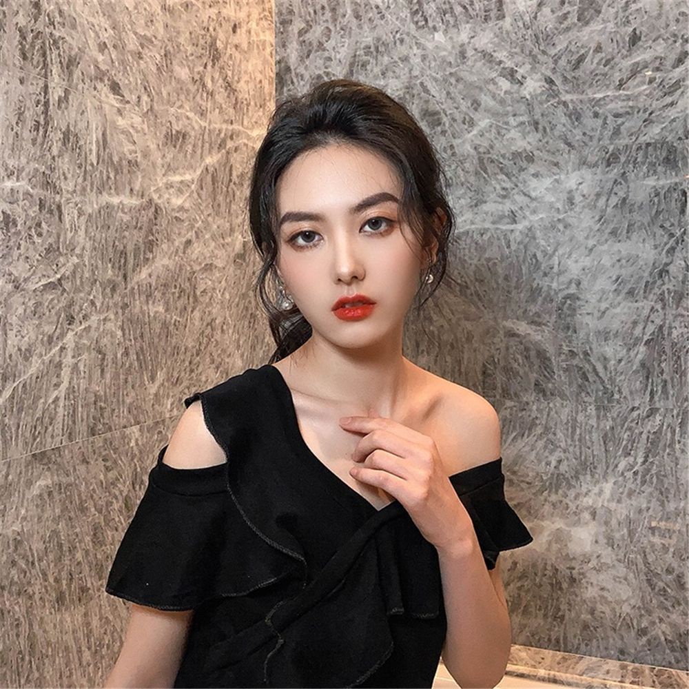 Suyou Anting Tusuk Gantung Lapis Silver Desain Geometri Hias Mutiara Imitasi Untuk Wanita