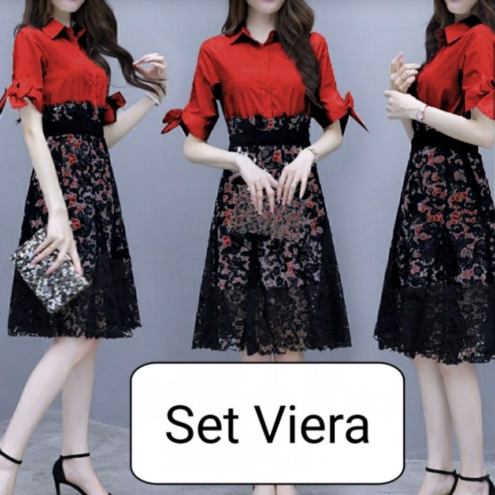 FWG - SET VIERA / SETELAN / STELAN WANITA BRUKAT / STELAN KOREA / BAJU DAN ROK WANITA / PAKAIAN WANITA BARU