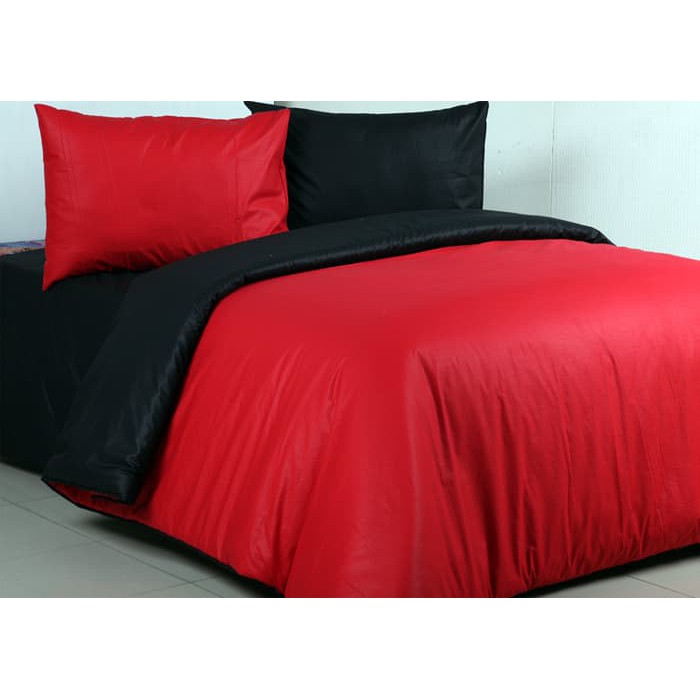 Sprei bedcover 200x200x20 Polos Merah mix hitam
