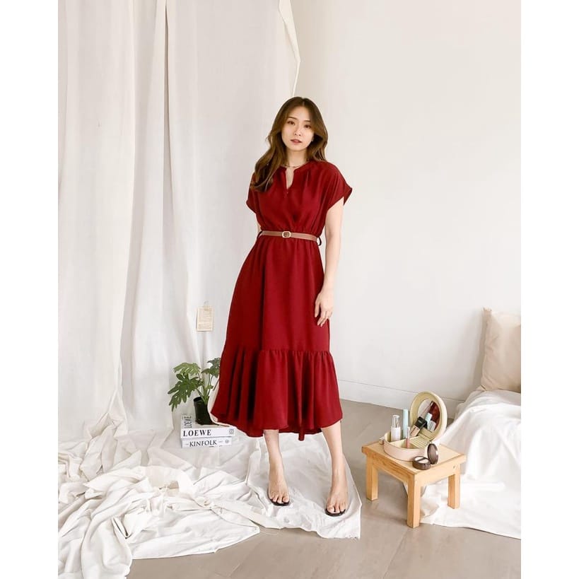 FREE BELT LYDIA DRESS/DRESS WANITA/DRESS CASUAL/KOREAN DRESS