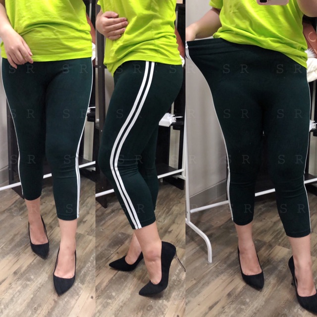 Legging Import Wanita List Putih Stripe Polos Premium Melar Murah