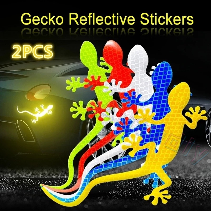 2pc Stiker Reflektor Stiker Reflektif Mobil Tanda Peringatan Keamanan Mobil Aksesoris Eksterior Malam Mengemudi Peringatan Lampu Strip Tokek