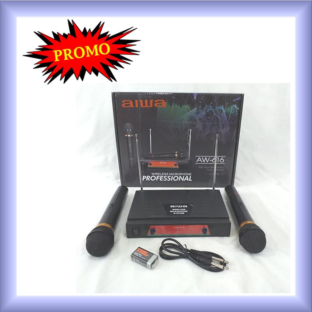 Aiwa Microphone/Mic AW -616   Microphone Double Wireless UHF-Hitam