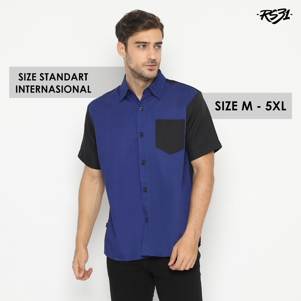 RS31 Kemeja Dua Warna Lavante Shirt - Kemeja Pria Ukuran Jumbo / 2 Tone Hitam Navi Super Big Size