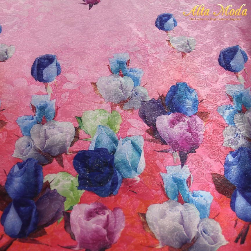 

Alta Moda Saten Jacquard Pink Bunga Biru Tua & Pink (1M)