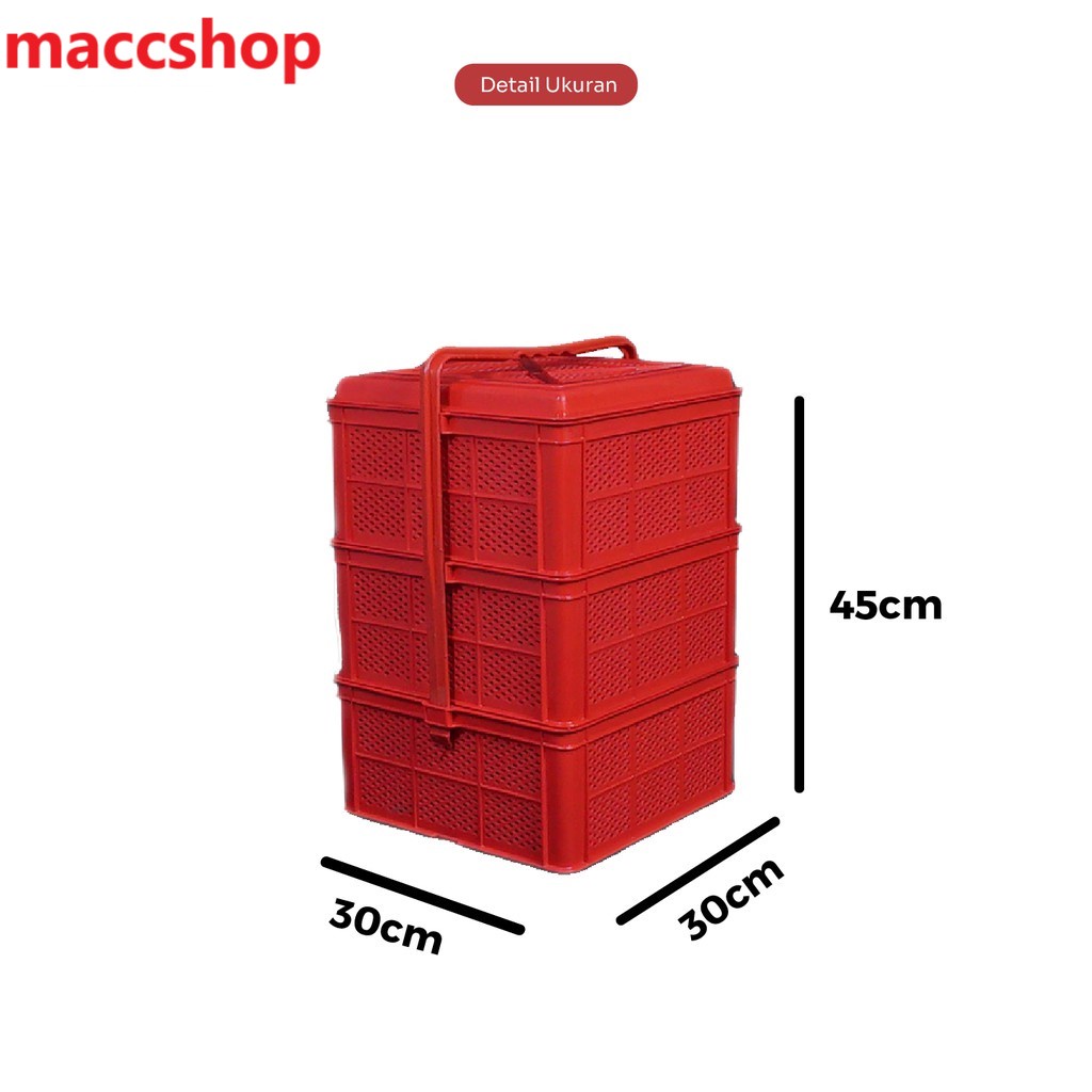 TENONG SEGI SUSUN 3 - KERANJANG RANTANG KUE PIKNIK PLASTIK MERAH
