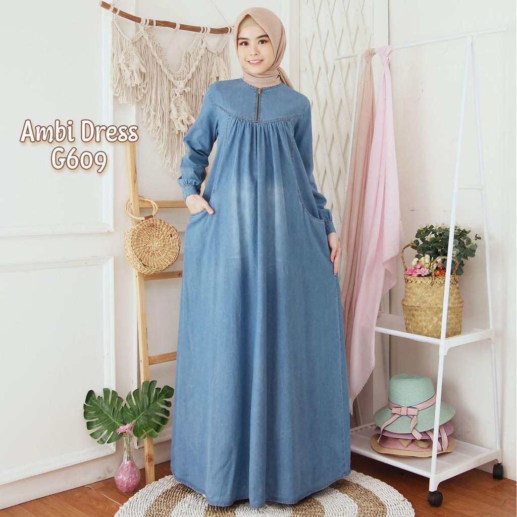 QN  [BARU] Gamis Cantik Jeans ld90-122cm | Gamis jins wanita | Dress jens jumbo | Baju gamis jeans A