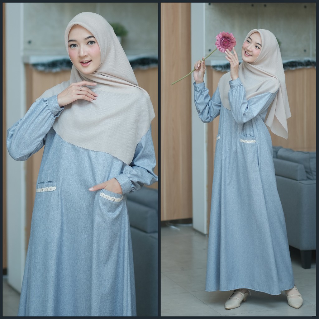 Yasmin Dress Gamis Renda Gamis Katun Gamis Murah Bisa COD Dress Muslimah Cantik Gamis Casual-Yasmin Slate grey