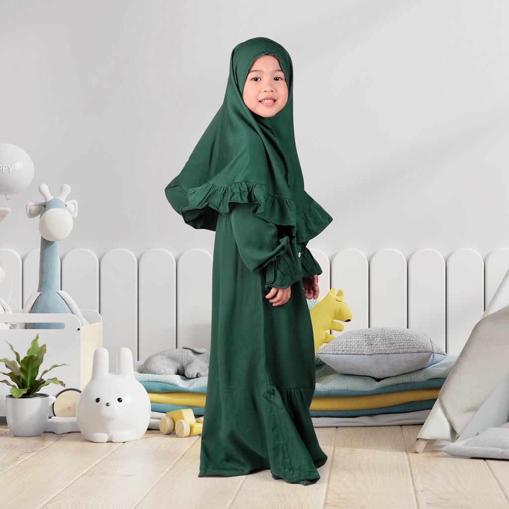 Set Gamis Anak Usia 1 Sampai 2 Tahun Hijau Botol Jasmin