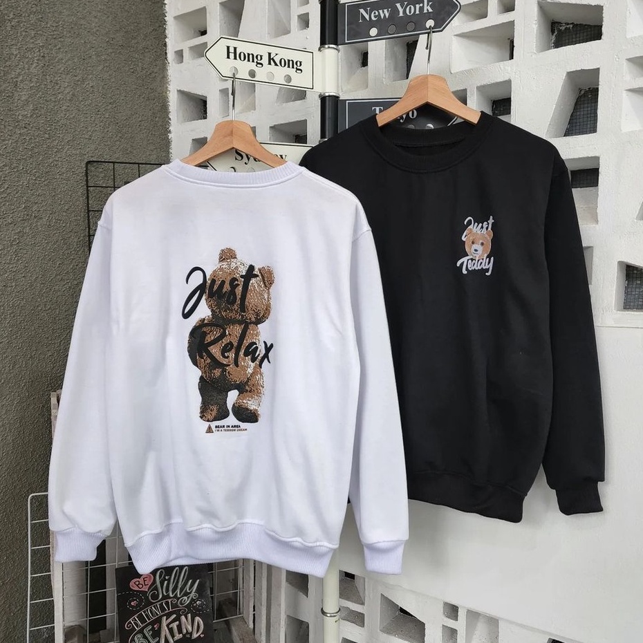 Sweater Crewneck Just Relax Tedddyy Bearrr Pakaian Basic Lucuu
