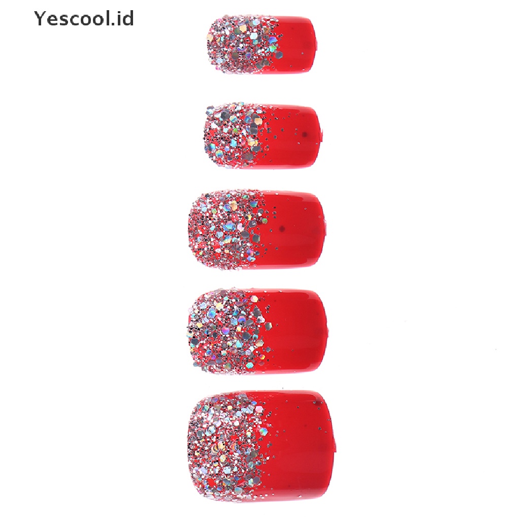 24pcs Stiker Kuku Palsu Bahan Akrilik Aksen Berlian Imitasi Dengan Lem Untuk Dekorasi nail art