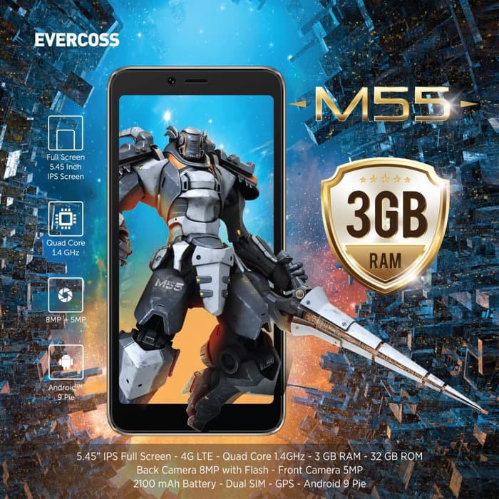 EVERCOSS M55 RAM 3GB / ROM 32GB - ANDROID MURAH MEMORI BESAR