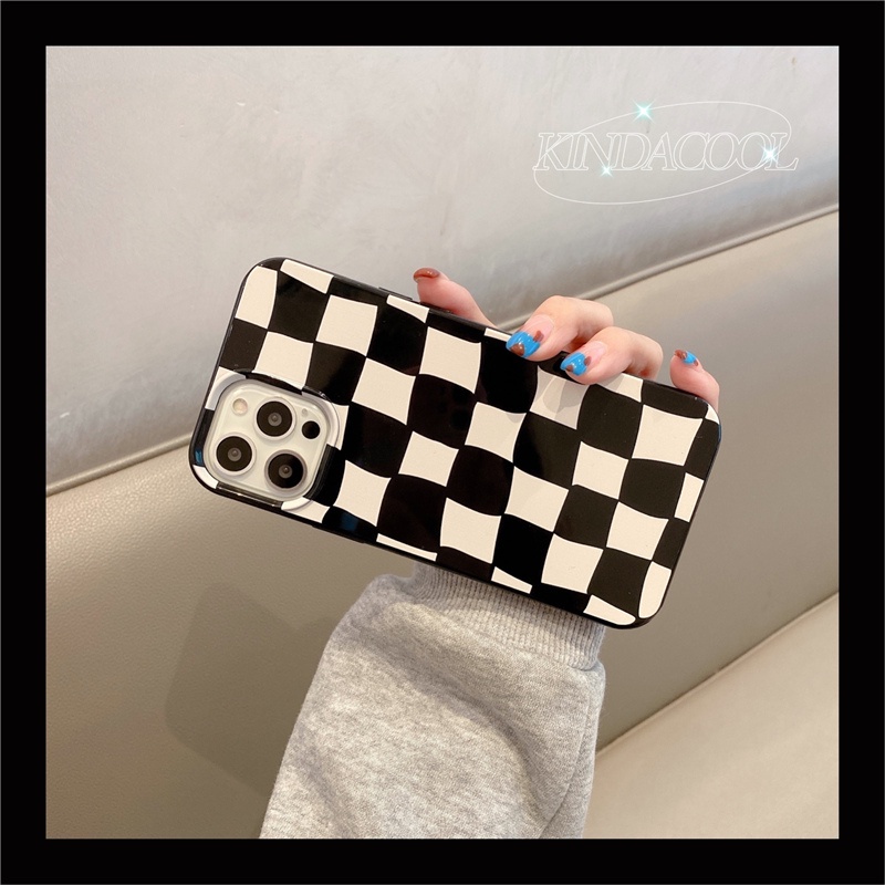 Case Pelindung Motif Kotak-Kotak Hitam Dan Geige Untuk Iphone 13 8 7 Plus SE2 XS XR 12 Mini 11 PRO MAX