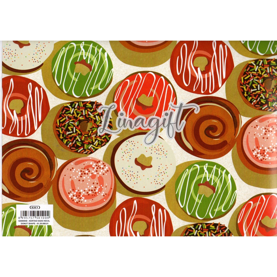 ( 5 Lembar ) DONUT KIKY - KERTAS KADO - GIFT WRAPPING PAPER CUPCAKE / FRUIT / DESSERT / MACAROON / DONUT/ ICE CREAM