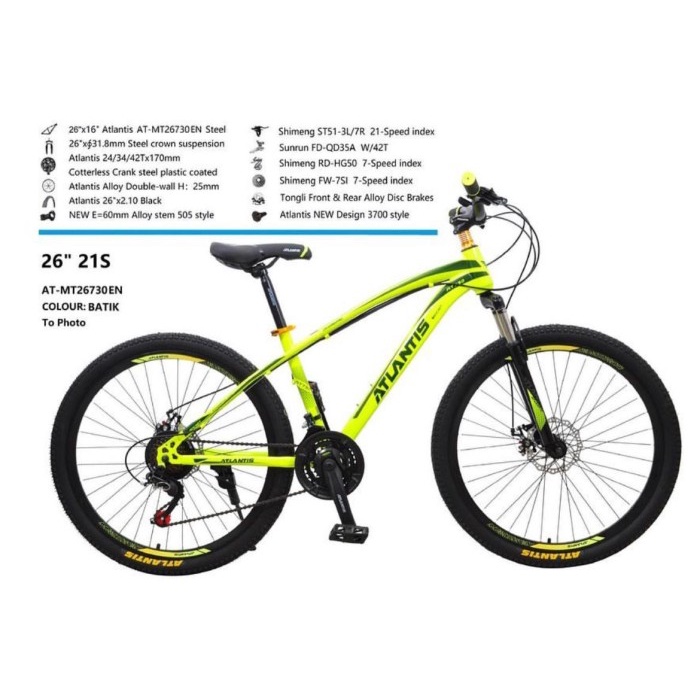 Sepeda Gunung MTB Atlantis 26Inch 21s Discbrake Garansi SNI Kredit COD