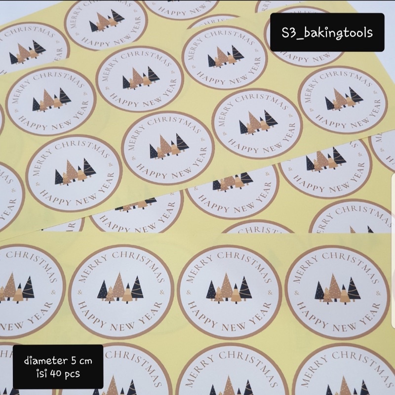 

Sticker label natal christmas tree brown isi 40 pcs