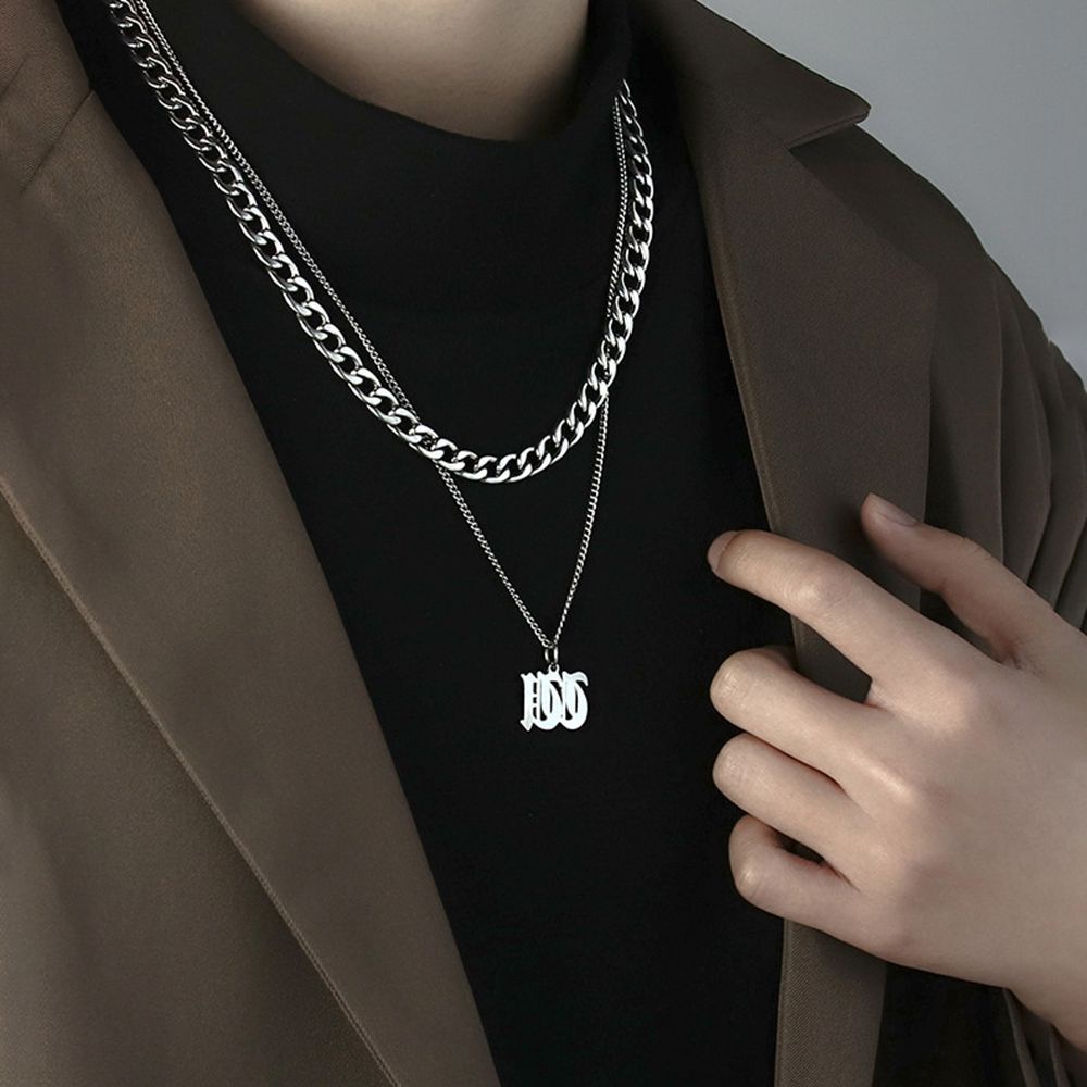 Mxbeauty Kalung Rantai Klavikula Bahan Titanium Steel Tebal Lapisan Ganda Gaya Hip Hop Korea Untuk Pria