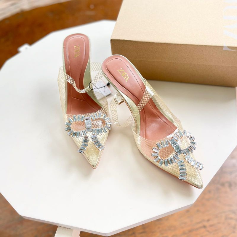 PROMO SALE Sepatu Zara heels 7 cm gold silver transparant sandal pesta