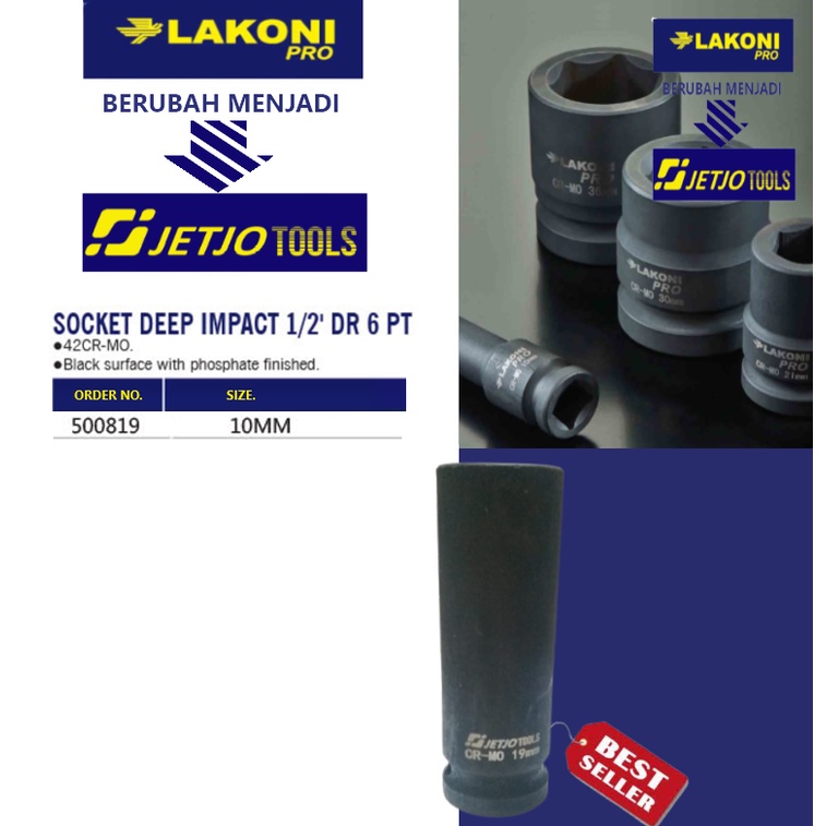 Socket / Deep Impact size 10mm 1/2&quot; DR 6PT LAKONI PRO / JETJO TOOLS 500819