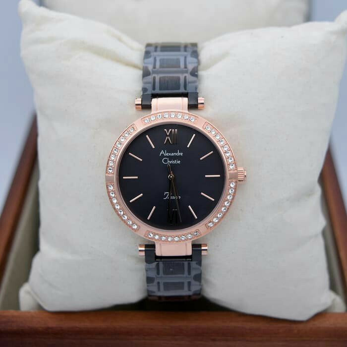 jam tangan wanita alexandre christie AC 2710LH HITAM ROSEGOLD