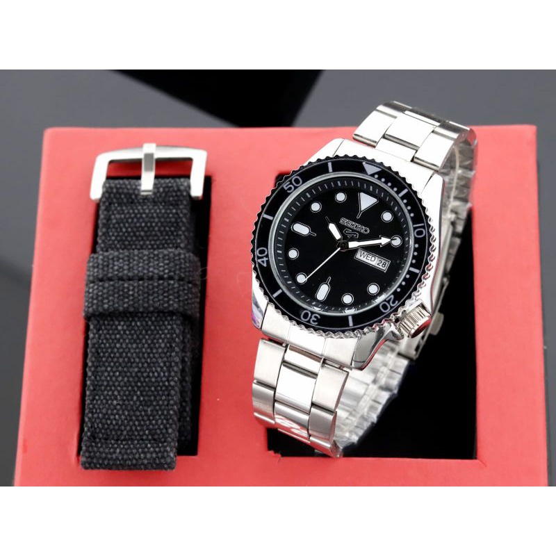 { COD } free tali kanvas || jam tangan fashion pria / laki-laki Seiko 5 padi ring puter GW-01708DR r