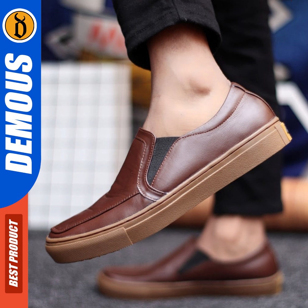 DEMOUS Morri - Sepatu Slip On Pria Casual Kulit Asli