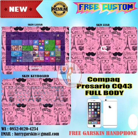 Original Garskin Laptop Full Body Compaq Presario CQ43 -Free Custom Gambar- Paris