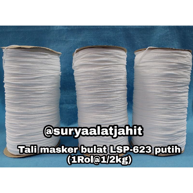 Tali masker bulat 2MM LSP-623 lebih lembut dan lentur putih (1Rol@1/2kg) =rp.73.000/1rol