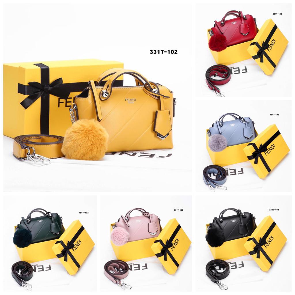 Fendi Boston By The way mini 3317-102 # With Carlito Pompom # DEN TAS SELEMPANG WANITA MURAH