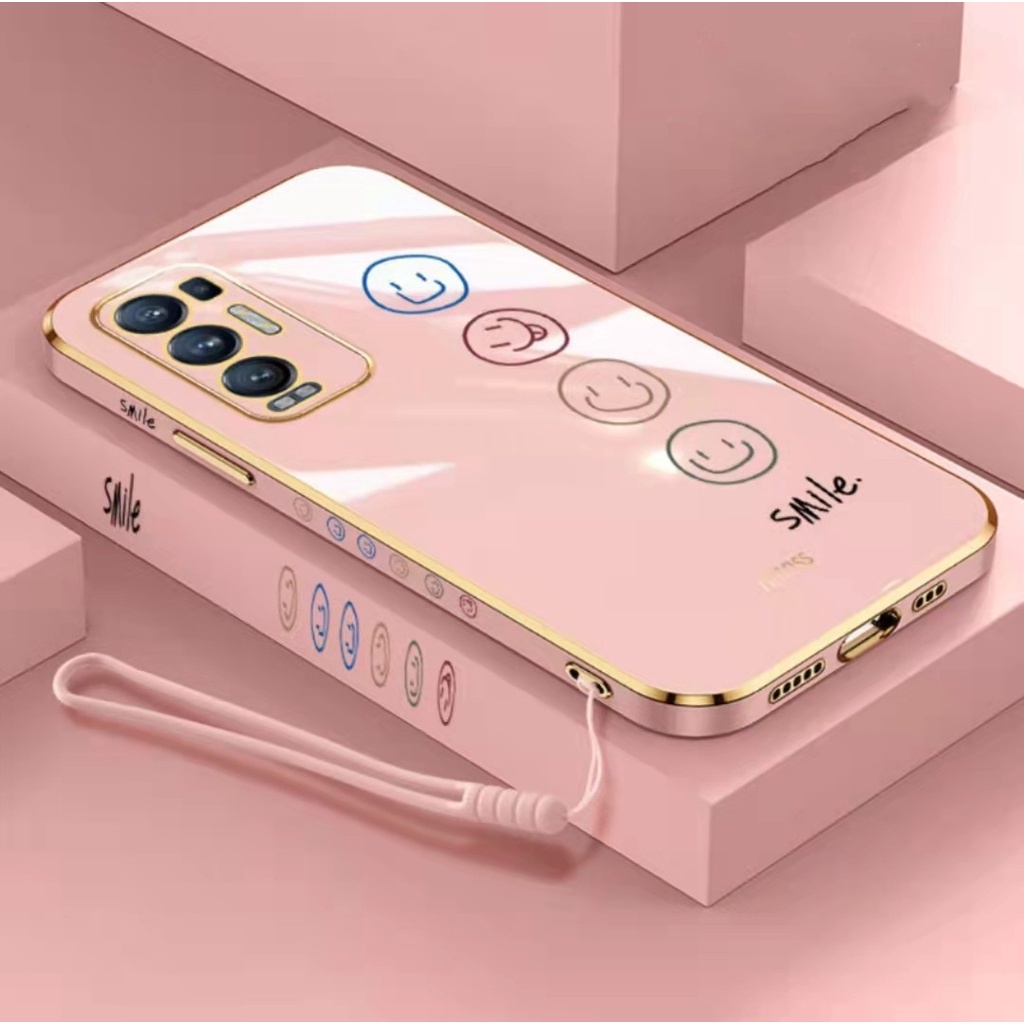 Smiley Face Case For VIVO Y20i Y12S Y50 Y30 Y11 Y19 S1 PRO Y93 Y91C Y12 Y15 Y17 Y20S Y20 Y30i Luxury Cartoon Soft electroplate Lanyard cover couple