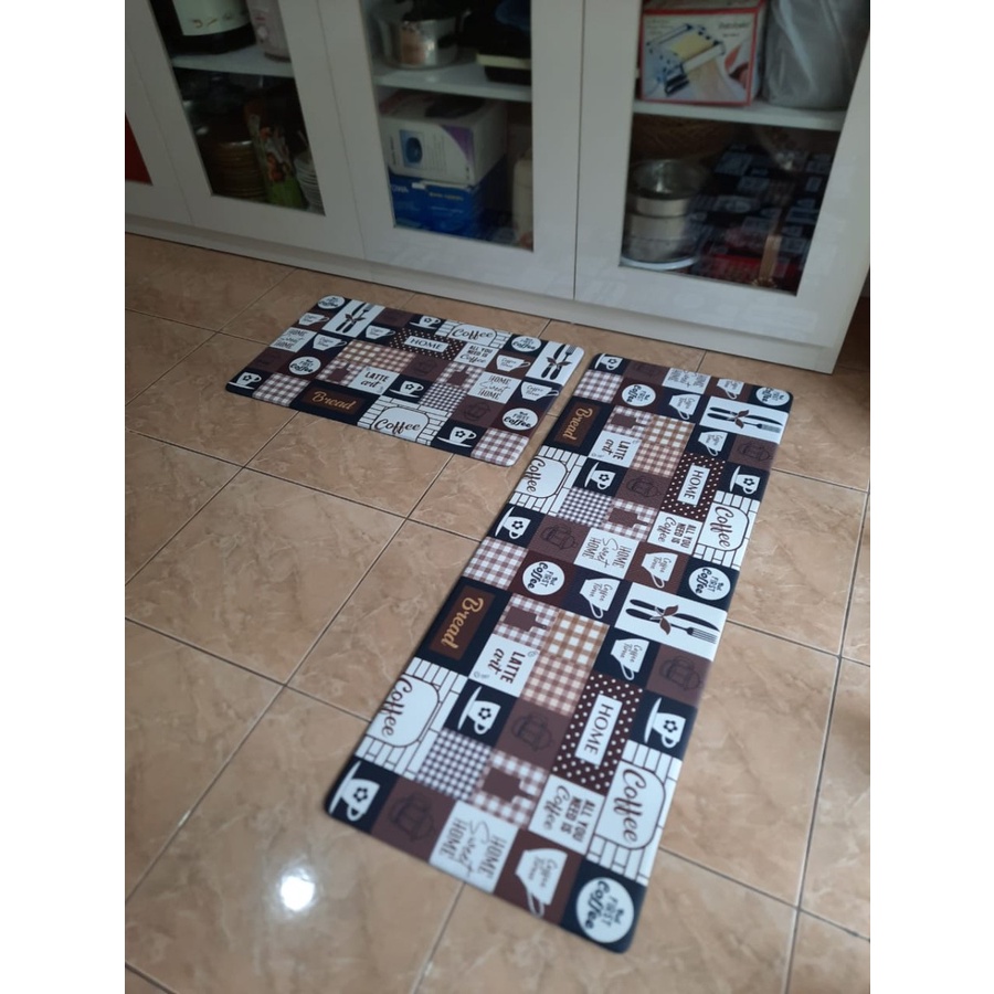 Exclusive Kitchen Mat 2 in 1 Keset Dapur Anti Slip Coffee Brown-1